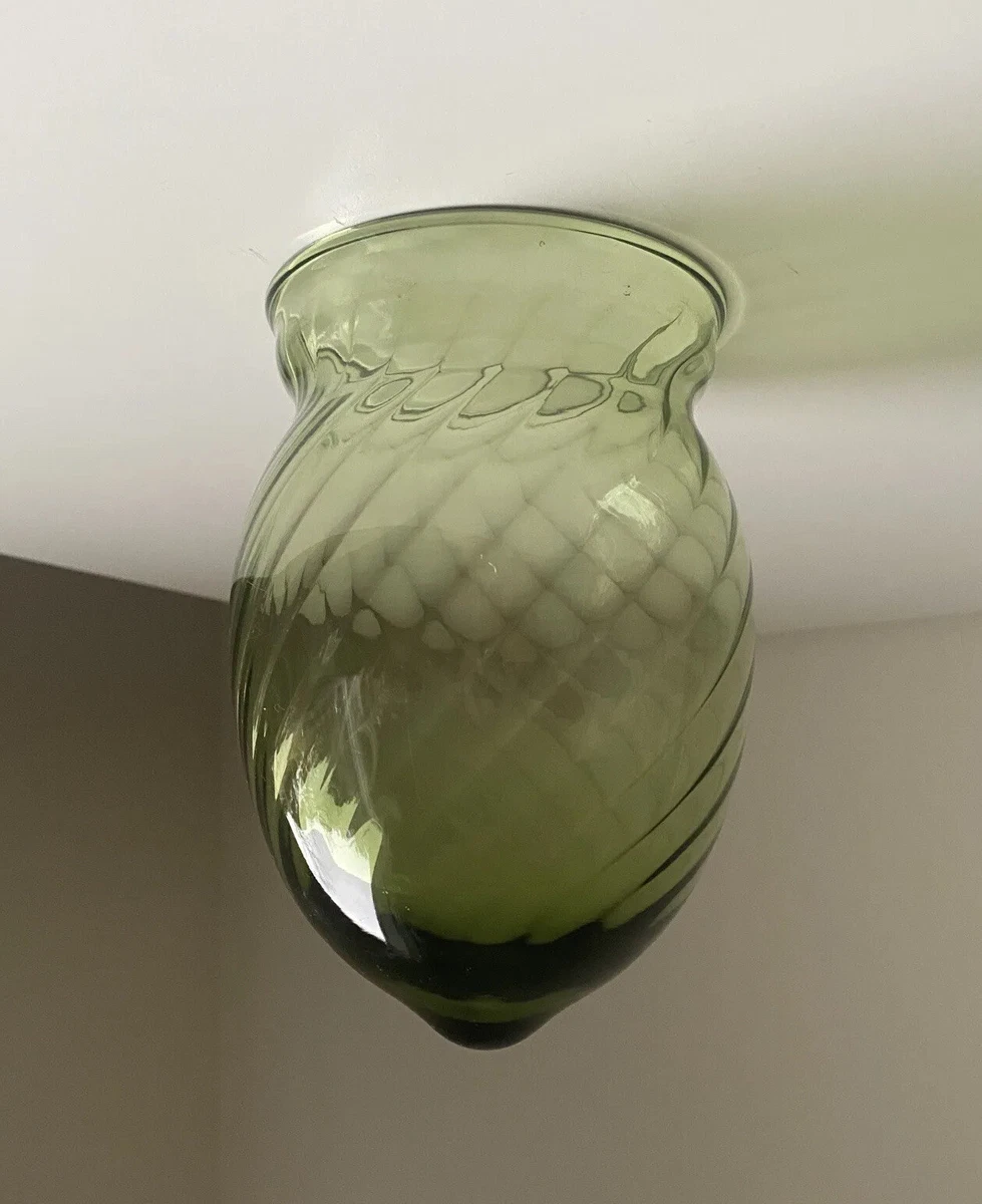 Vintage Hand Blown Green Glass Optic Swirl Pendant Light Lamp Shade 16cm