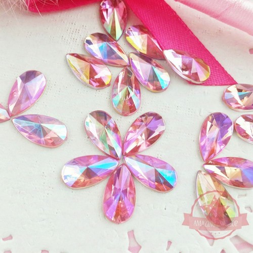 Großhandelspackung 2000 Stck. 8x13 mm Träne hellrosa AB-Effekt flache Rückseite Strasssteine - Bild 3 von 4