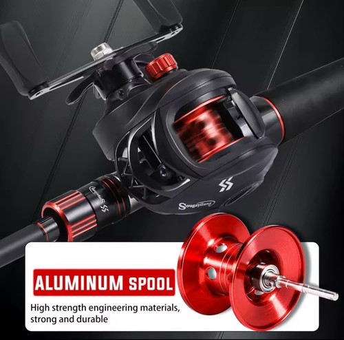 Fishing Rod Reel Combo Carbon Fiber Baitcasting 7.2:1 Gear Set - Foto 5 di 20