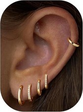 Gold Hoop Earrings for Women, Hypoallergenic 14K Gold Plated Huggie Earrings, Ca