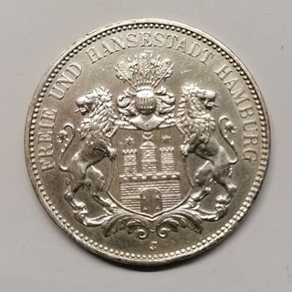 3 Reichsmark Kaiserreich Hamburg 1914 J Jaeger Nr. 64 mit Zertifikat