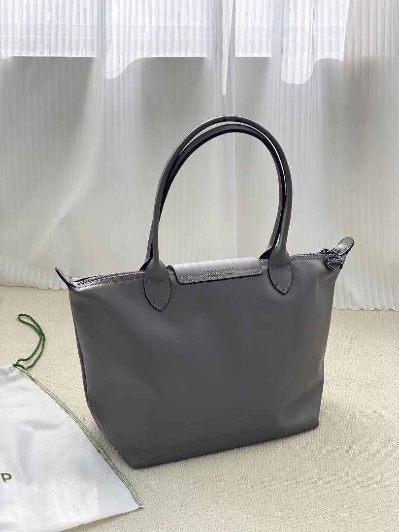 Longchamp Pliage City Shoulder Bag in Gray Leather New From Japan