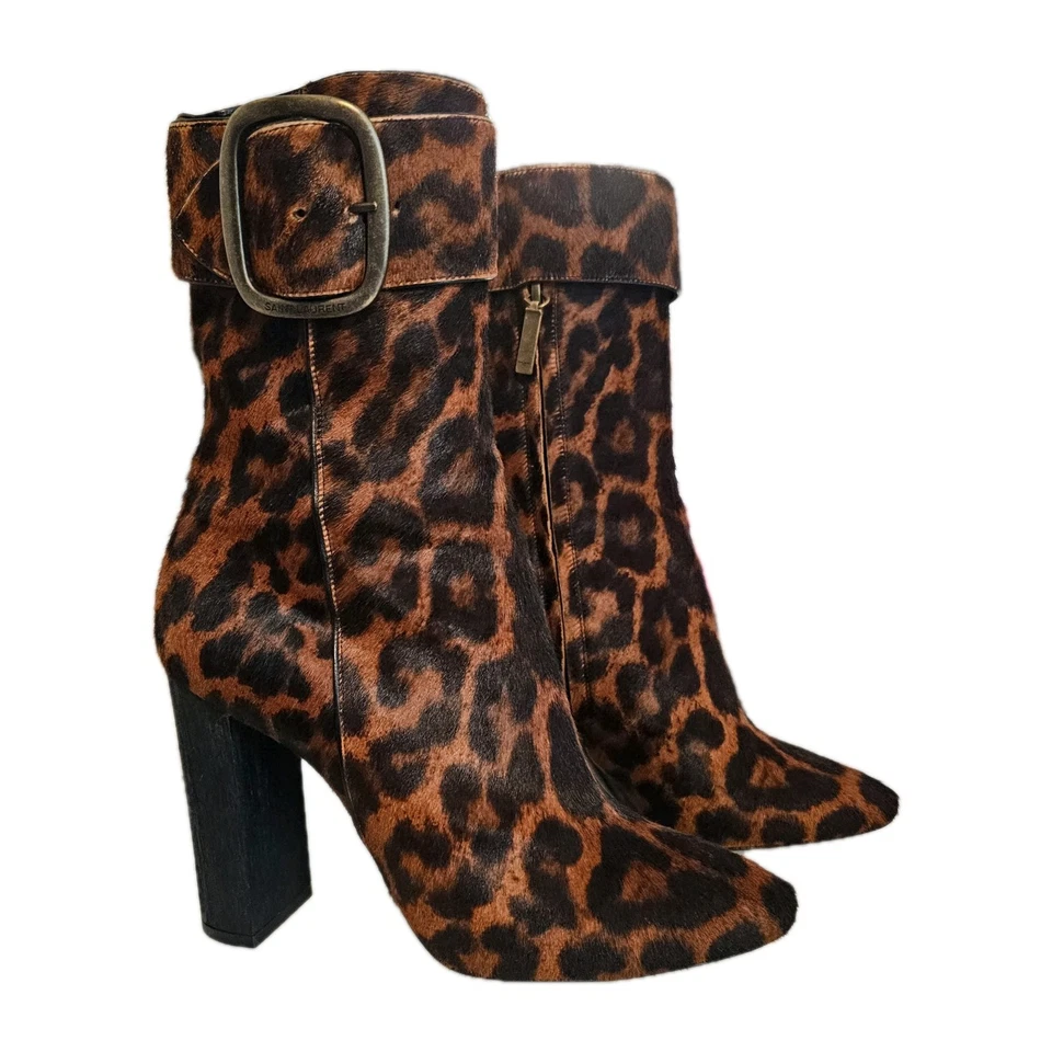 SAINT LAURENT Joplin 小马毛豹纹靴子女式 39.5 码 US 9 正品! — 第 2/4 张图片
