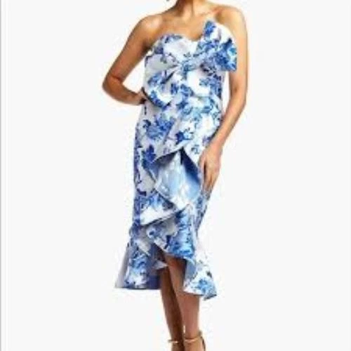 VETEMENTS Abito donna meticcio blu floreale fiocco senza spalline Stephanie midi taglia 2