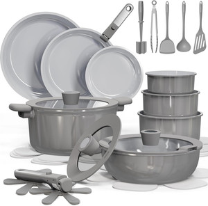 27Pcs Nonstick Ceramic Cookware Set with Detachable Handles