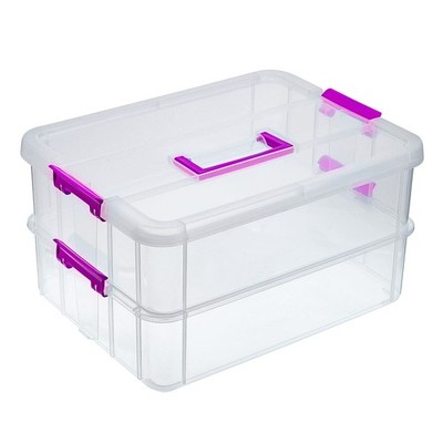 2 Layer Stack & Carry Box, Plastic Multipurpose Portable Storage Container Bo...