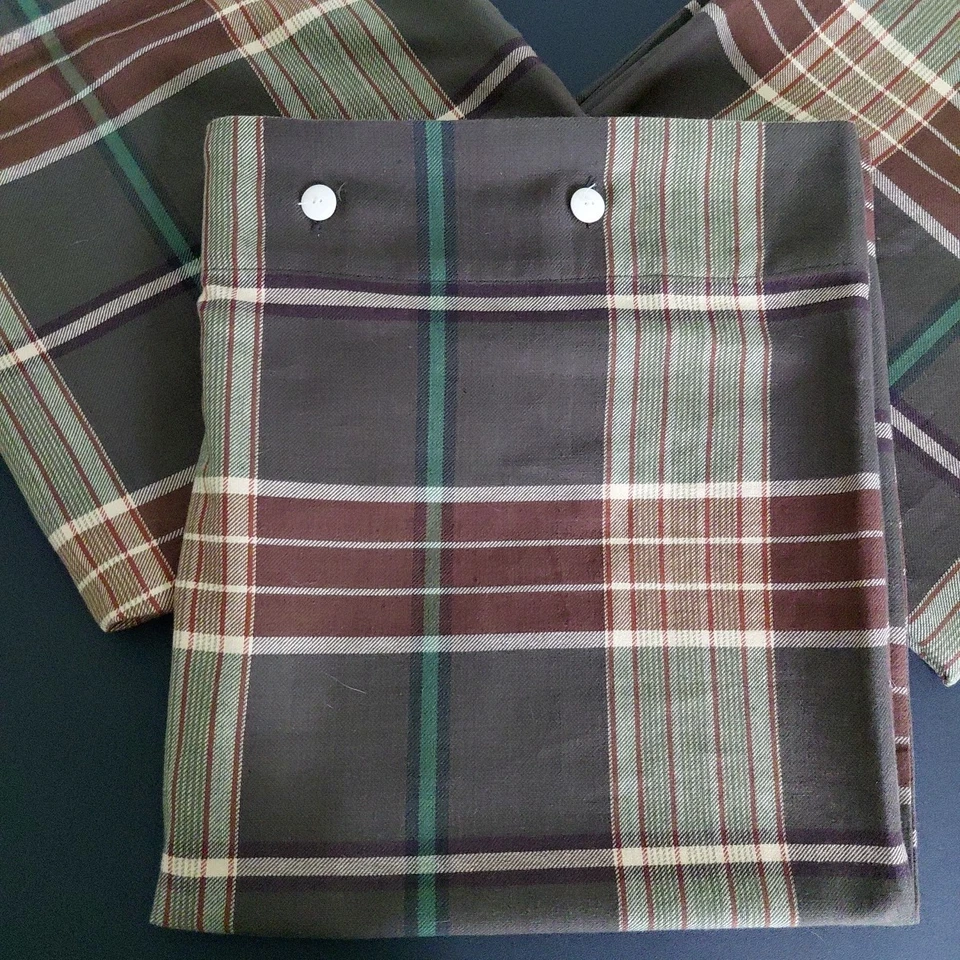 3 VTG Euro Shams Pillowcases 26 X 26 Brown Green Plaid Cottage Cozy Cabin Cotton - Image 2 of 4
