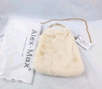 New Alex Max Crossbody Faux Fur Soft Purse Gold Accents with Bag