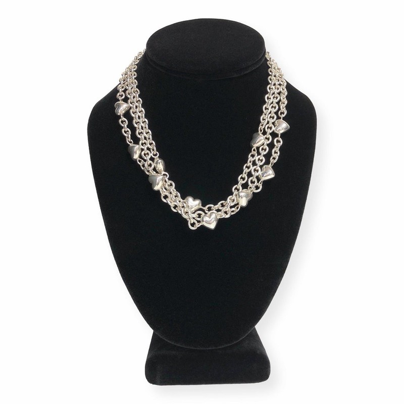 VINTAGE TIFFANY & CO. STERLING SILVER 3-STRAND HEART TOGGLE NECKLACE 17”