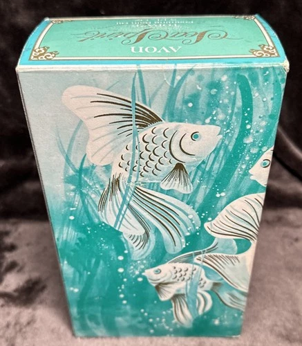 Vintage AVON "Sea Spirit" Jadeite Green Milk Glass Koi Fish Decanter with Box