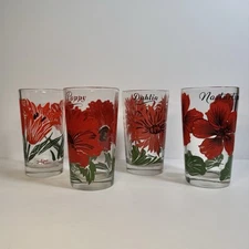 1950s Peanut Butter Glasses Poppy Dahlia Tulips Nasturtium Set Of 4