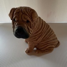 Vintage Shar Pei Resin Dog Figurine Brown Collectible Sculpture 7 Inch