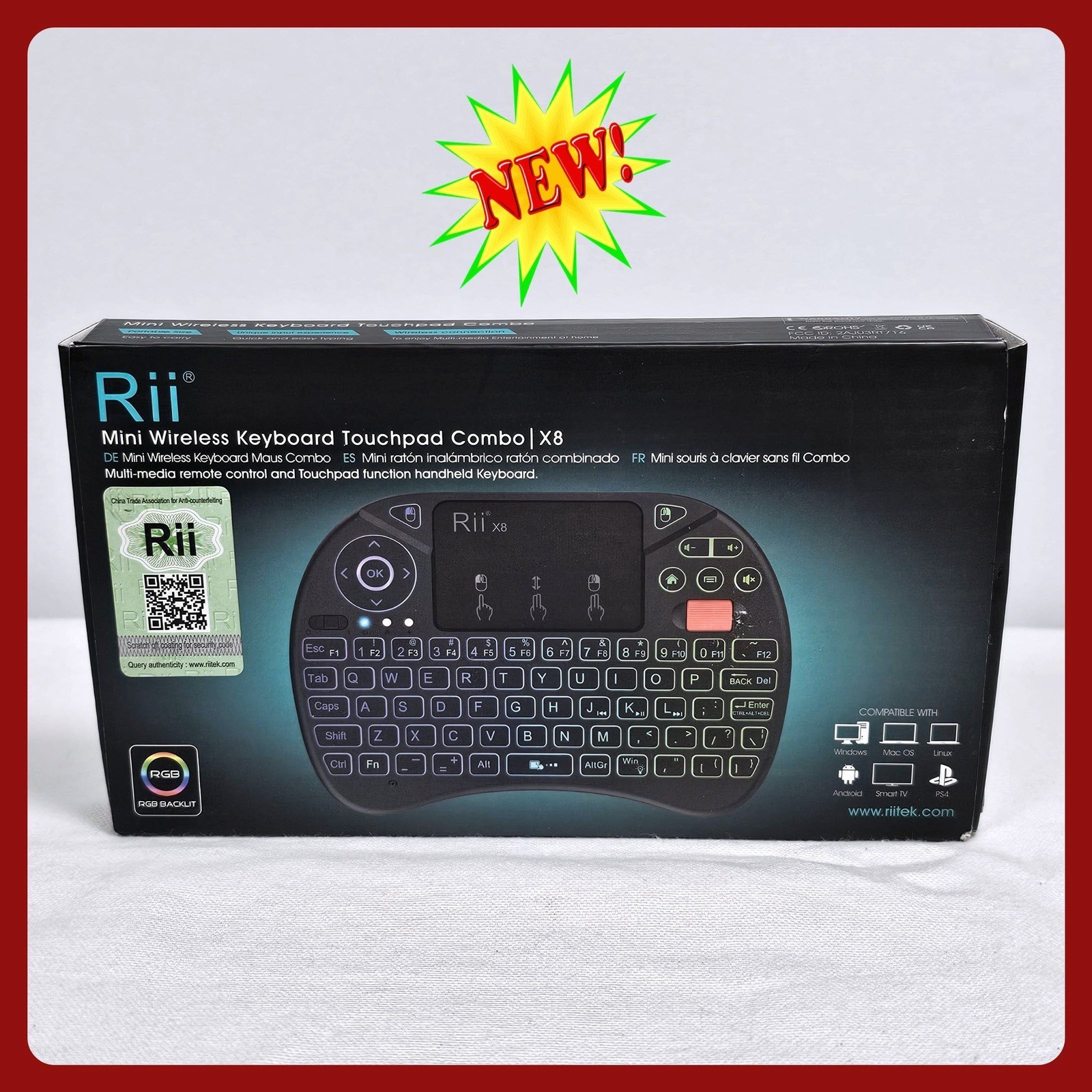 Rii X8 Mini Wireless Keyboard Touchpad Combo RGB Backlit Han