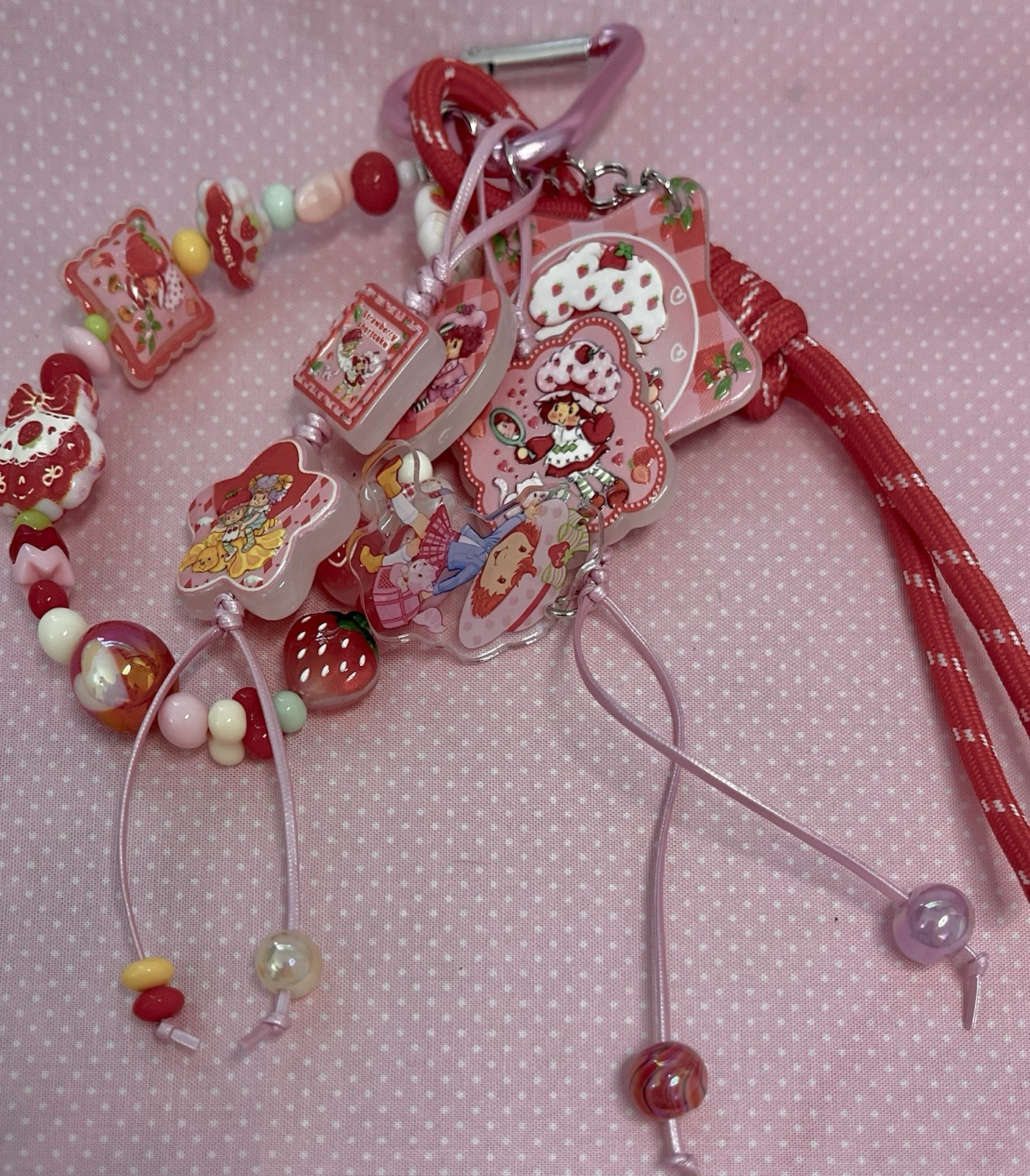 Strawberry Shortcake Beaded Charm Dangle | Decorative Bag Charm & Keychain