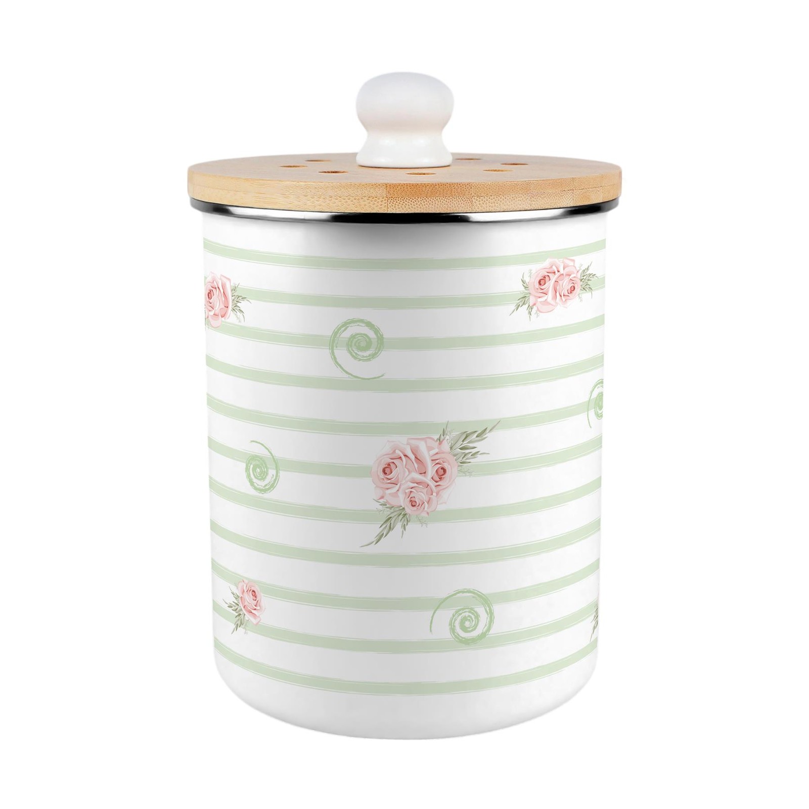 Roses, Swirls & Stripes Food Waste Caddy - Enamel 2L Kitchen Compost Bin Gift
