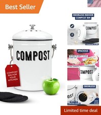 Farmhouse-Style 1.3 Gal Compost Bucket with Charcoal Filters - Rust-Free Design