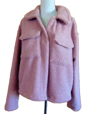 TIME AND TRU WOMENS DUSTY PINK RECYCLED  JACKET  TOP FAUX SHEARLING SHACKET~L