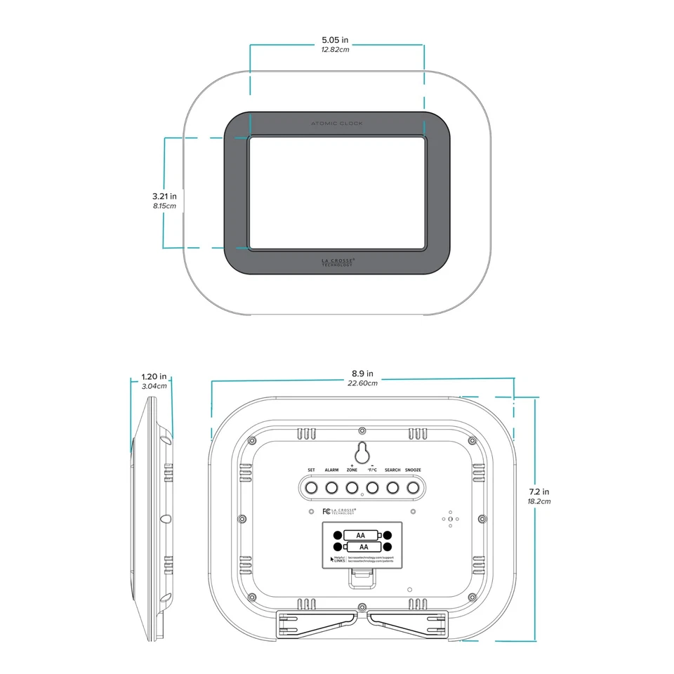 La Crosse Technology Atomic Wall7.2-inch H x 8.95-inch W x 1.2-inch D WT-8005U-B - Image 2 of 4