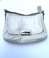 Coach Ivory Leather Shoulder Bag Detachable Strap Zipper Accent Silver Hardware