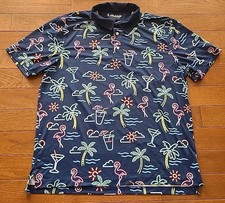 Chubbies Performance Polo Shirt Large Blue Neon Lights Stretch Short Sleeve Golf