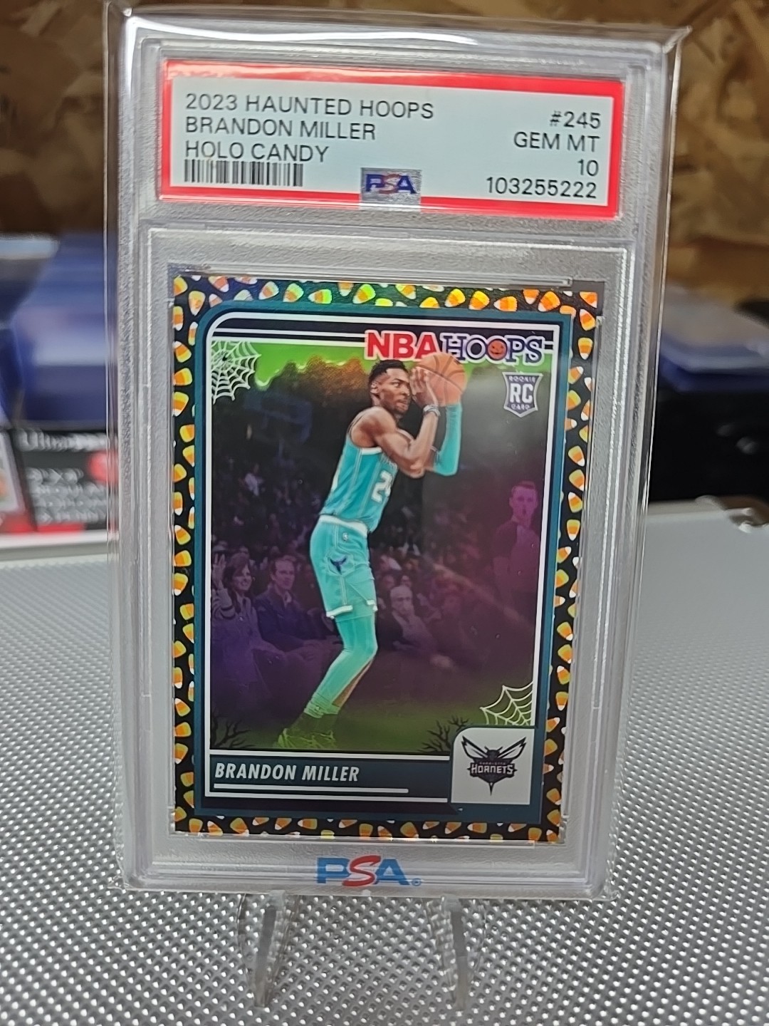 2023 Panini NBA Haunted Hoops Brandon Miller Candy Corn Holo #245 RC PSA 10 Rare