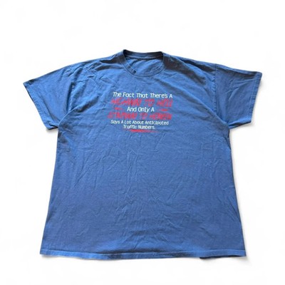 Y2K Highway To Hell Blue Joke Tee, Mens Size Large, Faded and Vintage 