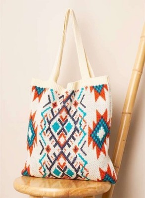 Boho Knit Crochet Sweater Tote Bag Geometric Southwestern Pattern Shoulder Purse