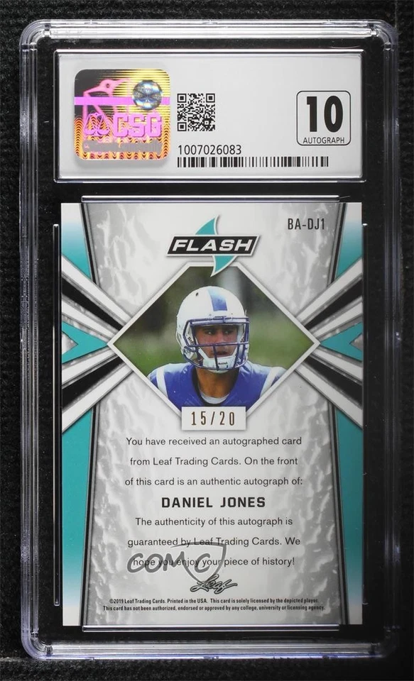 2019 Leaf Flash Green /20 Daniel Jones #BA-DJ1 CSG 9 Mint Rookie Auto RC - Image 2 of 2