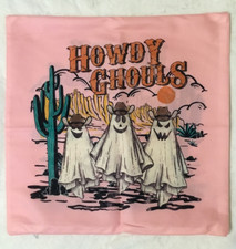 NEW Ghost Cowgirl Western Pink Pillow Cover Howdy Ghouls Halloween Decor