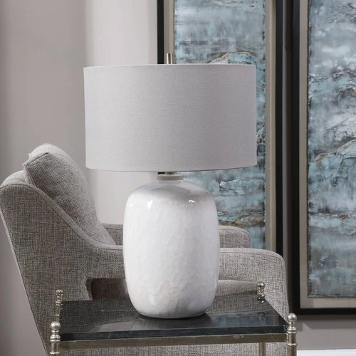 Modern Table Lamp 26" High Cream Ivory Glaze Ceramic Gray Shade for Living Room - Picture 1 of 6