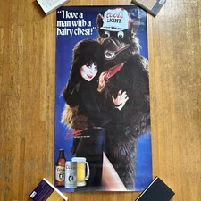Vtg 1986 Elvira Mistress of the Dark & Beer Wolf Coors 56" x 28.5" Promo Poster