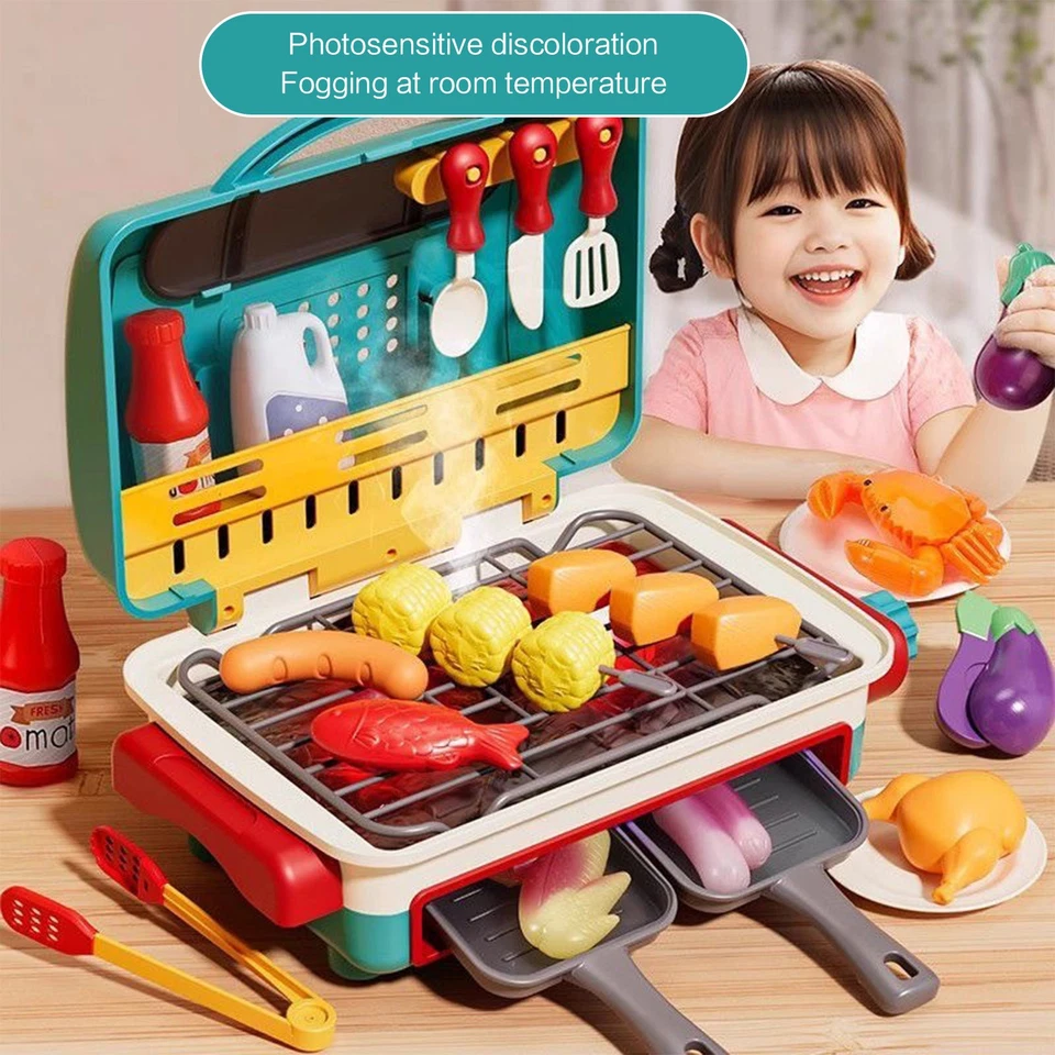 Electric 34Pcs Kids BBQ Grill Toy Barbecue Kitchen Cooking Playset Pretend Toys - image 2 of 4