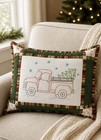 Christmas Rectangular Cushion Pillow Truck & Tree Design Green Red White Striped — photo 1