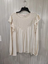 Sugarfox Womens 1X Cream eyelet Ruffle Top Cottagecore Blouse Fairy Boho Prairie
