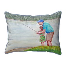 Betsy Drake Learning to Fish Extra Large Zippered Indoor Outdoor Pillow 20x24