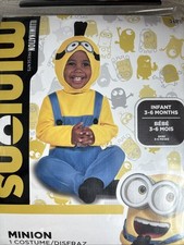 Minion Halloween Costume Infant 3-6 Months Rise Of Gru 2-pcs Jumpsuit Hood NEW