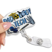 Radiology Tech Glitter Retractable Reel ID Card Clip, Funny Skull Stethoscope...