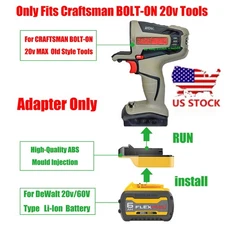 Adaptor for DeWalt 20V/60V Battery to Power for Craftsman Bolt-On 20V Old Tools