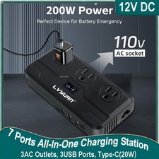 200W Power Inverter 12V to 110V Car Plug Adapter Outlet Converter Type-C 20W