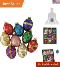 Charming 45mm Glass Decorative Egg Ornaments   Set of 9 for Christmas Cheer