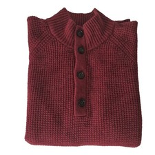 Banana Republic Sweater Mens XL Red Wool Blend Button Pullover Italian Yarn Knit