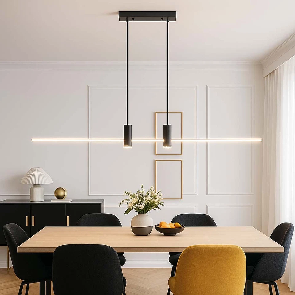 Suspension Lampe De Salle À Manger Réglable En Hauteur Alu Noir LED H 115Cm - Photo 4/4