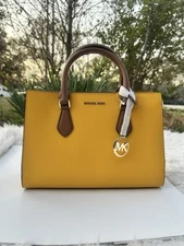 Michael Kors Sheila Medium CZ Leather Satchel Jasmine Yellow