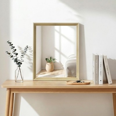 Oak Wood Effect Framed Wall Mirror, 16x20 Rectangle Mirror, 1/8''Anti-desilver...