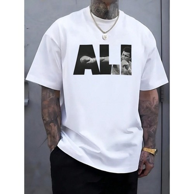#ad Boxing Champion Ali Poster Pattern Printed Short Sleeved Round Neck T Shirt $6.99