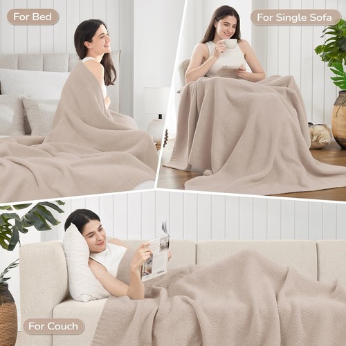 Khaki Throw Blanket for Couch Super Soft Fluffy Blanket Cozy Fuzzy Throw Blan... - Picture 3 of 8