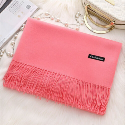 Women's Scarf Tassels Cashmere Wool Pashmina Wrap Shawl Plain Stole ELegant - Picture 13 of 26