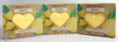 3 x Beloved Vegan Bar Soap ~ Pineapple & Papaya - PETA Approved - 98% Natural
