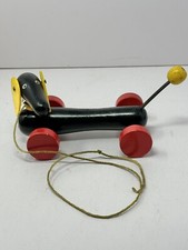 VTG 1950s BRIO Dachshund Sausage Dog Pull Along Toy W/ Sticker