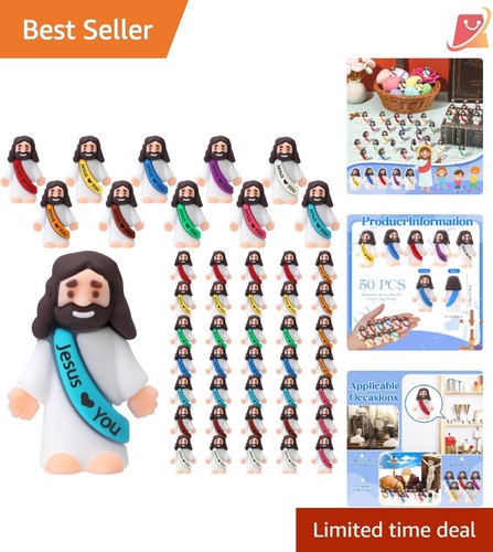 50 Mini Jesus Figures Rubber Toys 1.2 Inch Easter Party Favors Religious Gifts